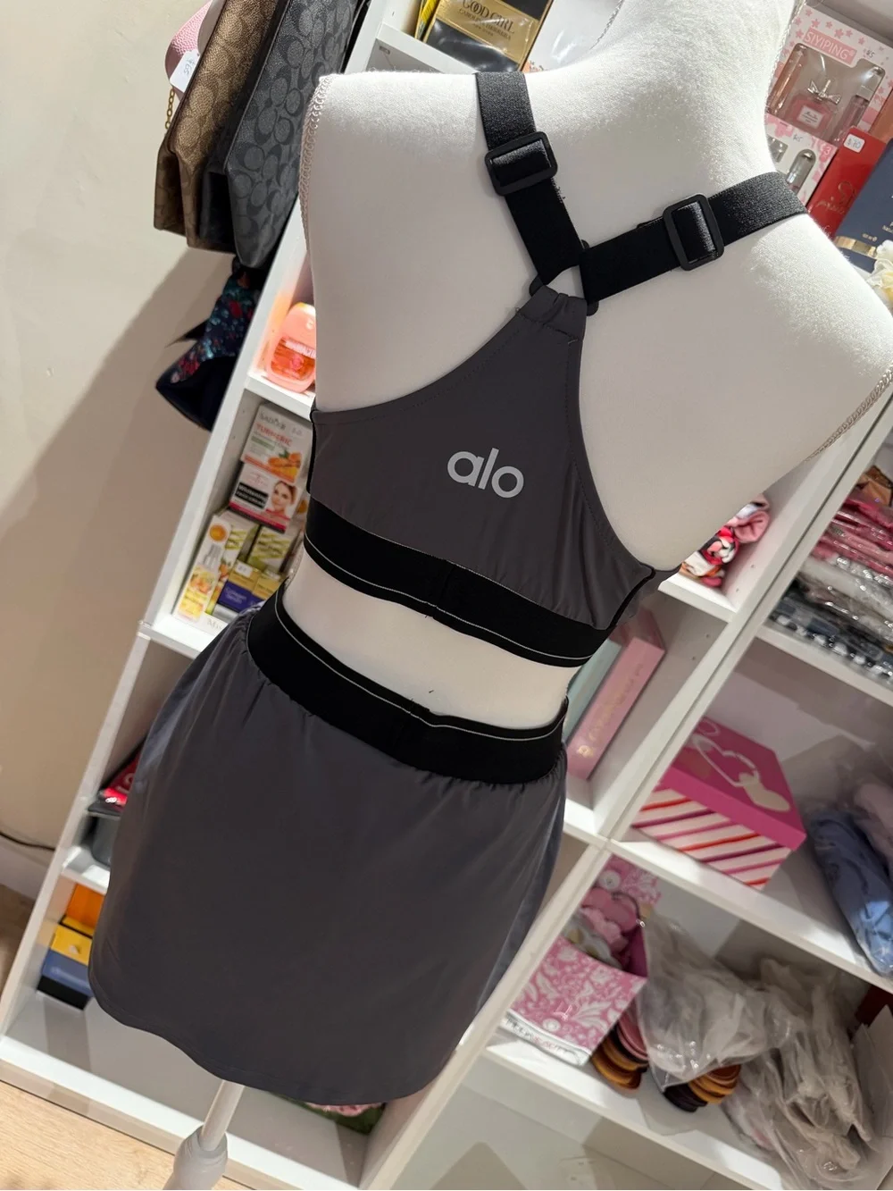 ALO Yoga Women's Charcoal Gray Sports Bra & Skort Set
